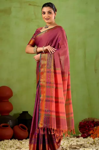 Raag varnam pink narayanpet mercerized cotton saree