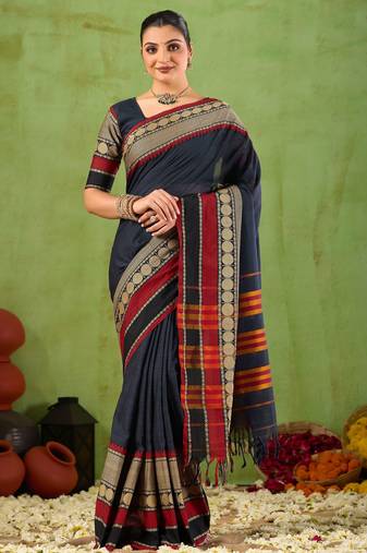 Raag varnam black narayanpet mercerized cotton saree