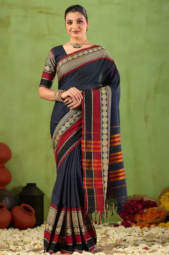 Raag varnam black narayanpet mercerized cotton saree