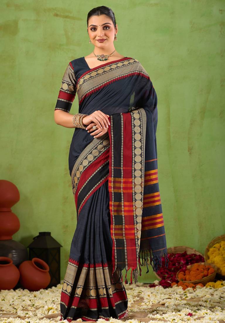 Raag varnam black narayanpet mercerized cotton saree