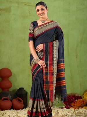 Raag varnam black narayanpet mercerized cotton saree 3