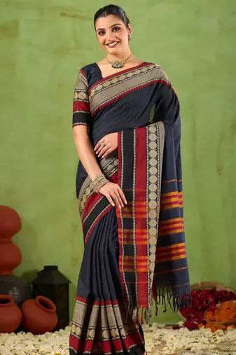 Raag varnam black narayanpet mercerized cotton saree