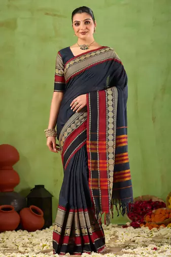 Raag varnam black narayanpet mercerized cotton saree