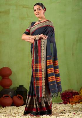 Raag varnam black narayanpet mercerized cotton saree 5