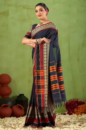 Raag varnam black narayanpet mercerized cotton saree