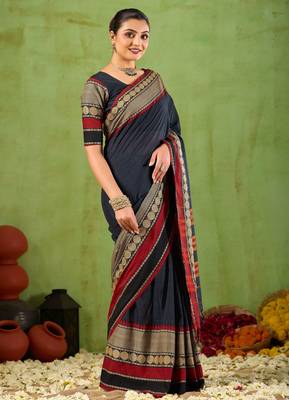 Raag varnam black narayanpet mercerized cotton saree 6