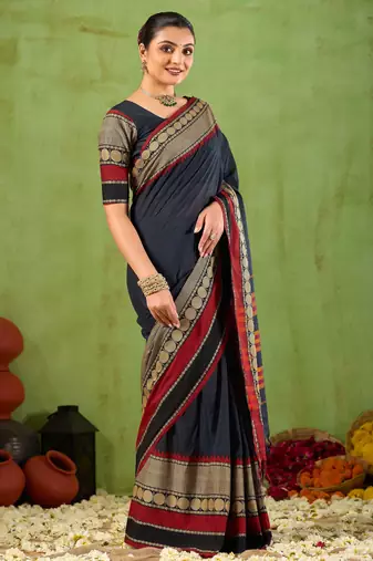 Raag varnam black narayanpet mercerized cotton saree