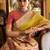 yellow soft silk blend woven saree with unstitched blouse piece