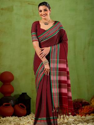 Raag varnam maroon narayanpet mercerized cotton saree 1