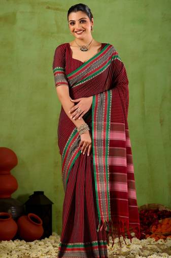 Raag varnam maroon narayanpet mercerized cotton saree
