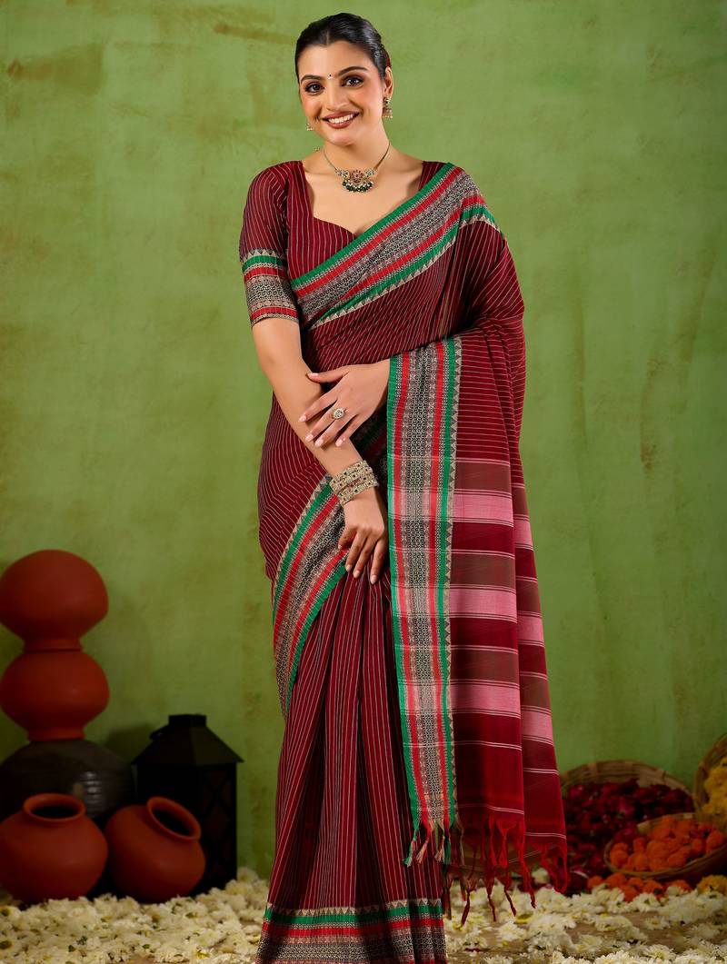 Raag varnam maroon narayanpet mercerized cotton saree