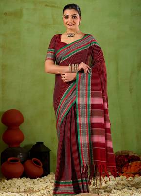 Raag varnam maroon narayanpet mercerized cotton saree 3