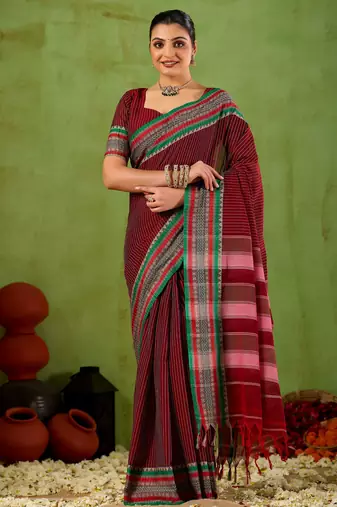Raag varnam maroon narayanpet mercerized cotton saree