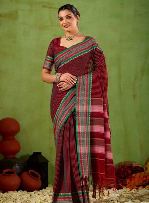 Raag varnam maroon narayanpet mercerized cotton saree 4