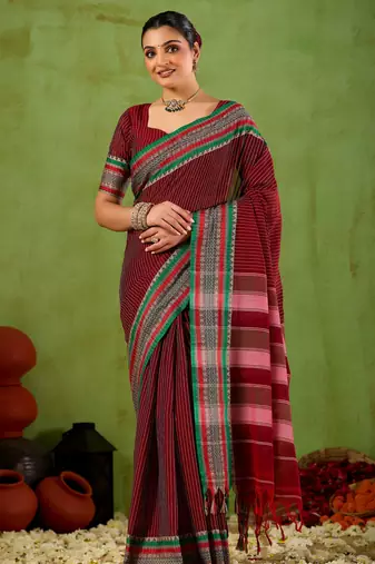 Raag varnam maroon narayanpet mercerized cotton saree