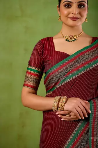 Raag varnam maroon narayanpet mercerized cotton saree