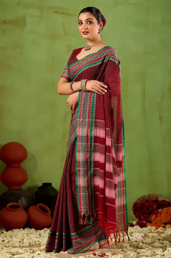 Raag varnam maroon narayanpet mercerized cotton saree