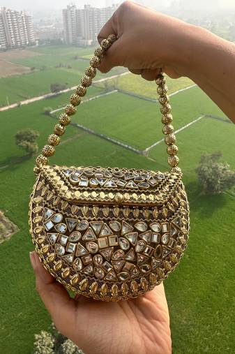 Riwaz kundan mini clutch bag gold