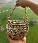 Riwaz kundan mini clutch bag gold