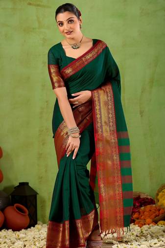 Raag varnam green narayanpet mercerized cotton saree