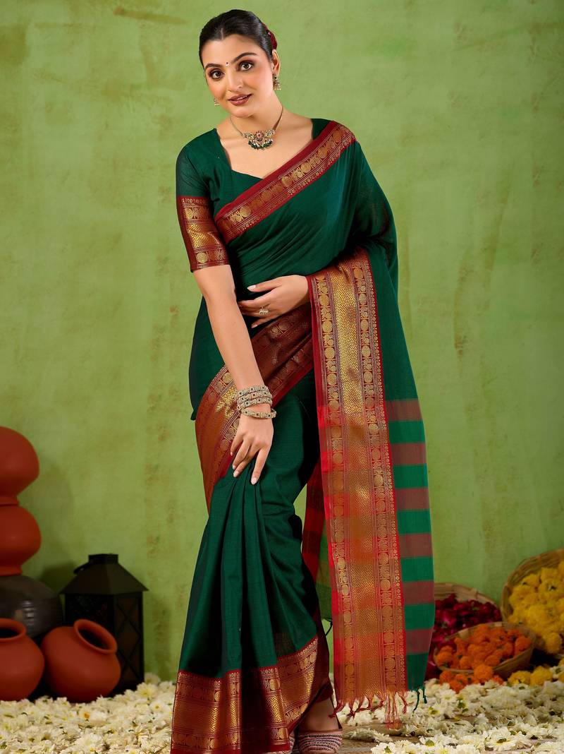 Raag varnam green narayanpet mercerized cotton saree