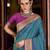 teal soft silk blend woven saree with unstitched blouse piece
