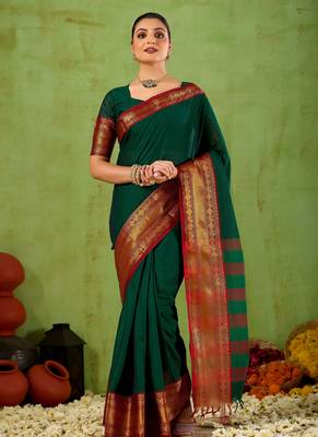 Raag varnam green narayanpet mercerized cotton saree 4
