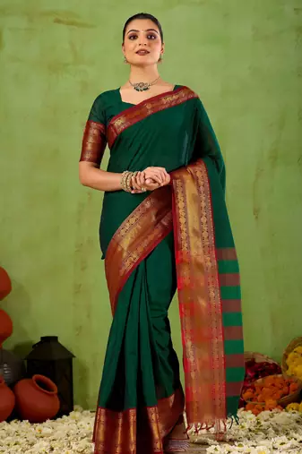 Raag varnam green narayanpet mercerized cotton saree