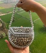 Riwaz kundan mini clutch bag silver