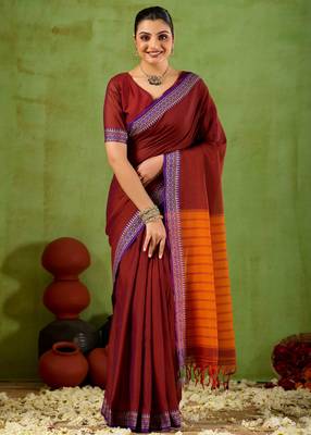 Raag varnam maroon narayanpet mercerized cotton saree 1