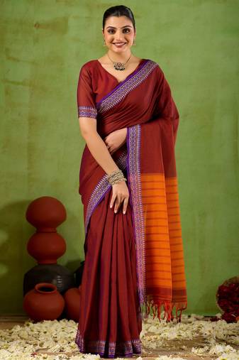 Raag varnam maroon narayanpet mercerized cotton saree