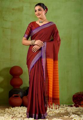 Raag varnam maroon narayanpet mercerized cotton saree 3