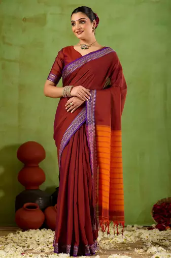 Raag varnam maroon narayanpet mercerized cotton saree