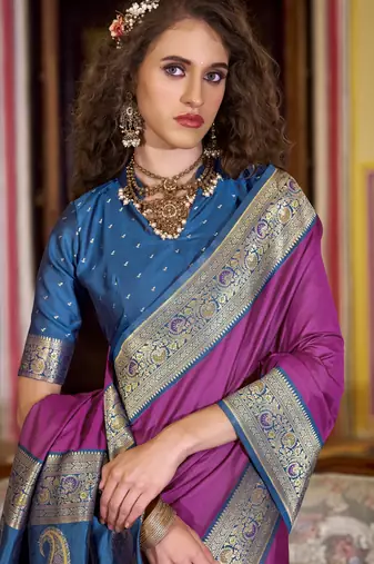 beige soft silk blend woven saree with unstitched blouse piece