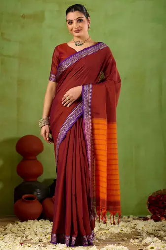Raag varnam maroon narayanpet mercerized cotton saree