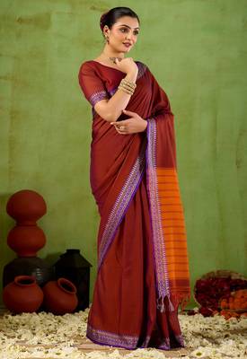 Raag varnam maroon narayanpet mercerized cotton saree 5