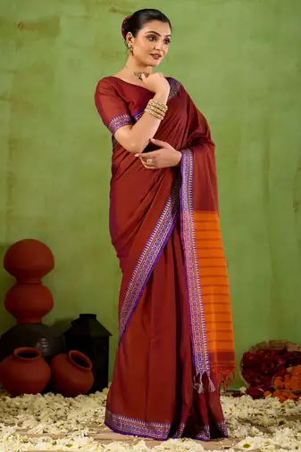 Raag varnam maroon narayanpet mercerized cotton saree