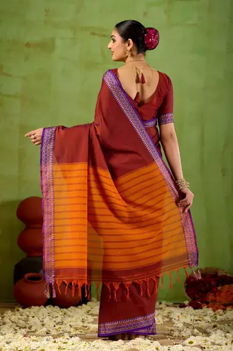 Raag varnam maroon narayanpet mercerized cotton saree