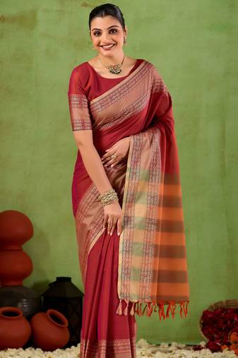 Raag varnam maroon narayanpet mercerized cotton saree