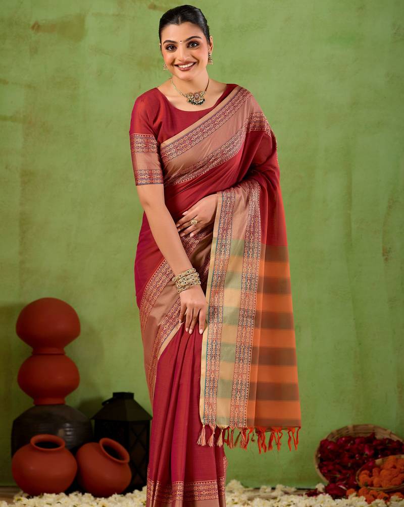 Raag varnam maroon narayanpet mercerized cotton saree