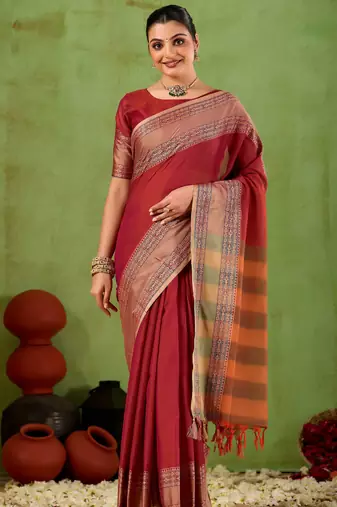 Raag varnam maroon narayanpet mercerized cotton saree