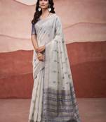 Blue modal cotton woven saree with unstitched blouse piece