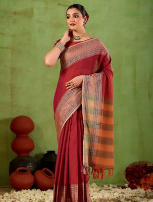Raag varnam maroon narayanpet mercerized cotton saree 4
