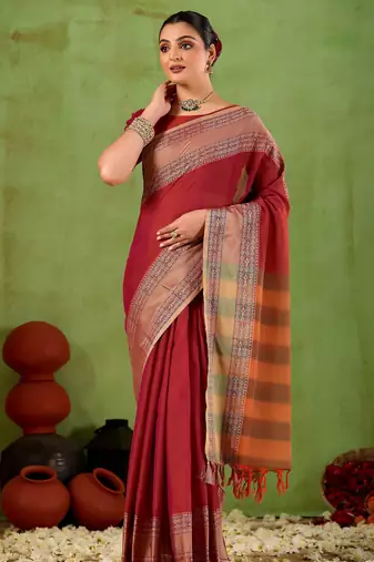 Raag varnam maroon narayanpet mercerized cotton saree