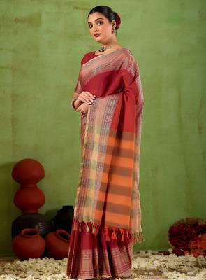 Raag varnam maroon narayanpet mercerized cotton saree 5