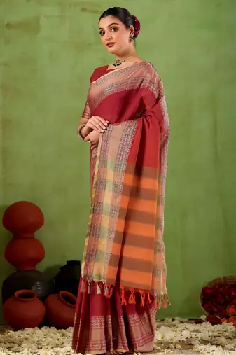 Raag varnam maroon narayanpet mercerized cotton saree
