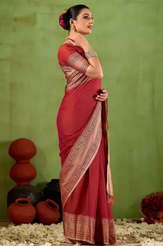 Raag varnam maroon narayanpet mercerized cotton saree