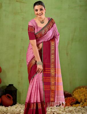 Raag varnam pink narayanpet mercerized cotton saree 1