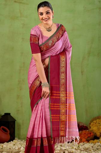 Raag varnam pink narayanpet mercerized cotton saree