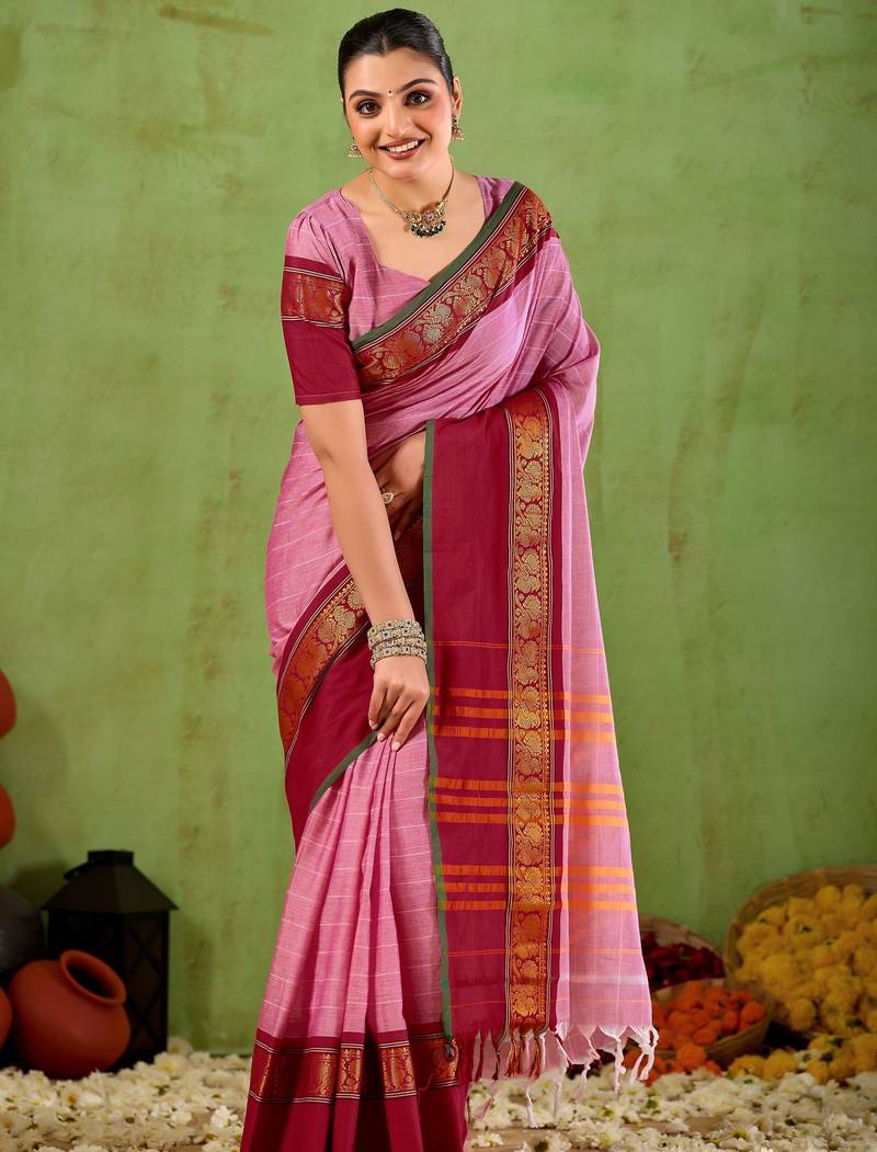 Raag varnam pink narayanpet mercerized cotton saree